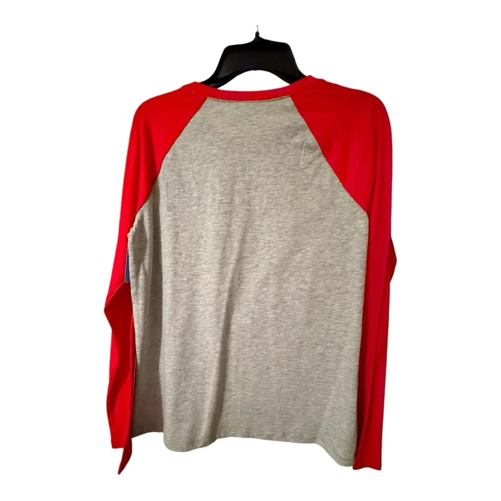 “PEACE” Raglan Pajama Top – Red & Gray, Cozy Lounge Tee | Sleep Chic - Picture 2 of 2